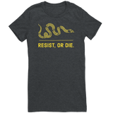 Resist, or Die. women's (black/gold) t-shirt